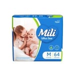 Fralda Mili Ultra Seca M, pacote hiper com 64 unidades