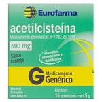 Acetilcisteína Eurofarma 600mg/g, caixa com 16 envelopes com 5g de granulado de uso oral, sabor laranja