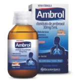 Ambrol 30mg/5mL, caixa com 1 frasco com 100mL de xarope adulto + 1 copo medidor