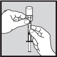 Instrução de uso da seringa Ilustração para empurrar o embolo branco da seringa de Humira