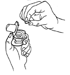 Ilustração para colocar cápsula no compartimento interno, na base do inalador