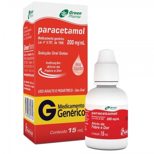 Paracetamol Greenpharma 200mg/mL, caixa com 200 frascos gotejadores com 15mL de solução de uso oral (embalagem hospitalar)