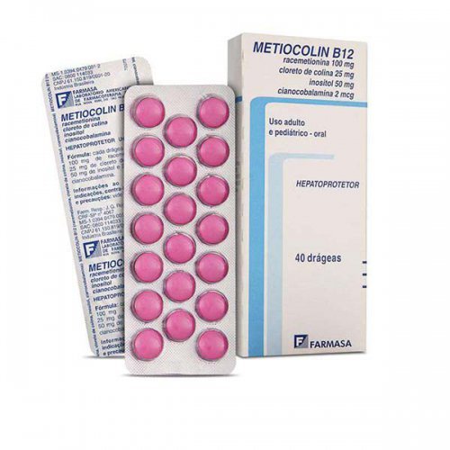 Metiocolin B12 100mg + 25mg + 50mg + 2mcg, caixa com 30 drágeas