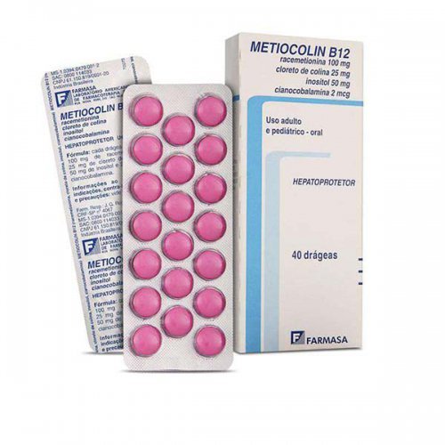 Metiocolin B12 100mg + 25mg + 50mg + 2mcg, caixa com 15 drágeas