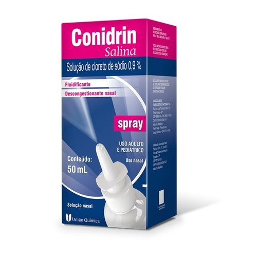 Conidrin Salina 9mg/mL, caixa com 1 frasco gotejador com 30mL de solução de uso nasal