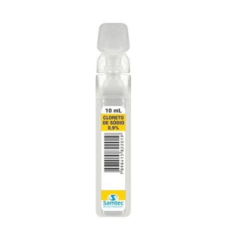 Imagem de Cloreto de Sódio Samtec 10g/100mL, caixa com 100 ampolas com 20mL de solução de uso intravenoso