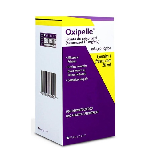 Oxipelle Solução Dermatológica 10mg/mL, caixa com 1 frasco gotejador com 20mL de solução de uso tópico