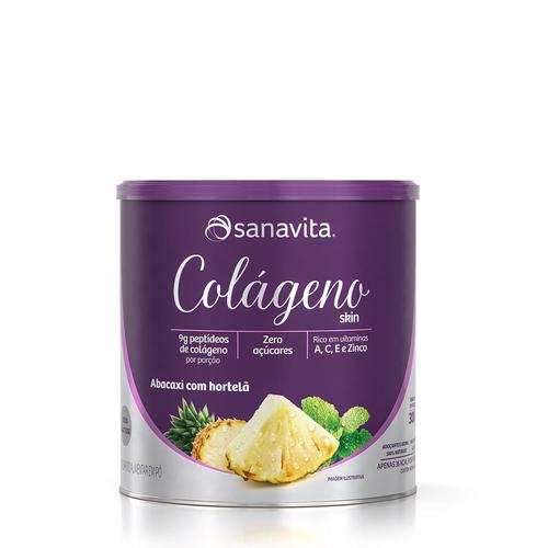 Colágeno Hidrolisado Sanavita pote com 300g de pó para preparo de bebida, tangerina