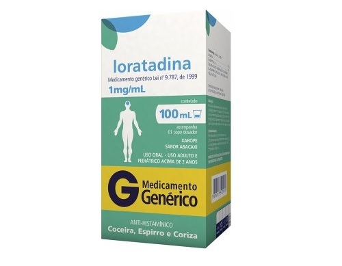 Loratadina Unither Brasil 1mg/mL, caixa com 48 frascos com 100mL de xarope + 48 copos medidores (embalagem hospitalar)