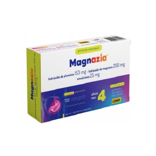 Imagem de Magnazia 153mg + 200mg + 25mg, caixa com 20 comprimidos mastigáveis, sabor abacaxi