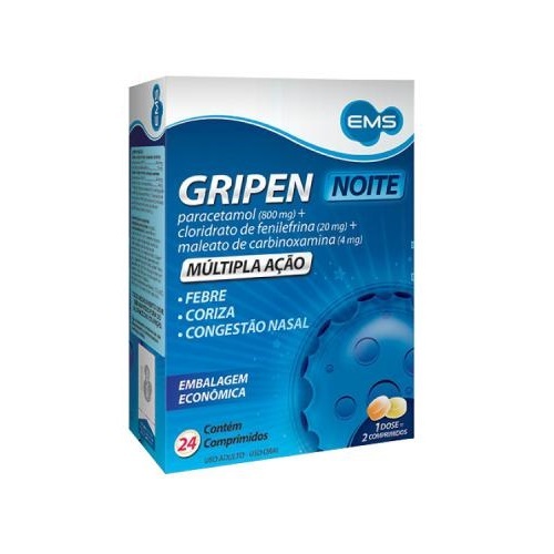 Gripen Noite 800mg + 20mg + 4mg, caixa com 24 comprimidos