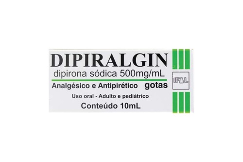 Dipiralgin 500mg/mL, caixa com 1 frasco gotejador com 10mL de solução de uso oral