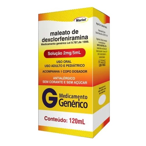 Imagem de Maleato de Dexclorfeniramina Unither Brasil 0,4mg/mL, caixa com 1 frasco com 100mL de solução de uso oral + copo medidor