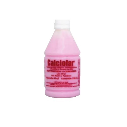 Calciofar 30mg/mL + 3mcg/mL + 15UI/mL + 0,1mg/mL, caixa com 1 frasco com 100mL de solução de uso oral