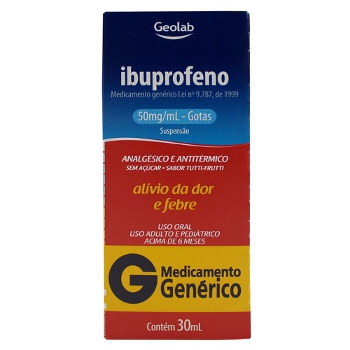 Imagem de Ibuprofeno Gotas Geolab 50mg/mL, caixa com 1 frasco gotejador com 30mL de suspensão de uso oral