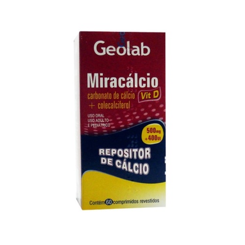 Miracálcio Vit D 500mg + 400UI, caixa com 50 frascos com 60 comprimidos revestidos (embalagem hospitalar)
