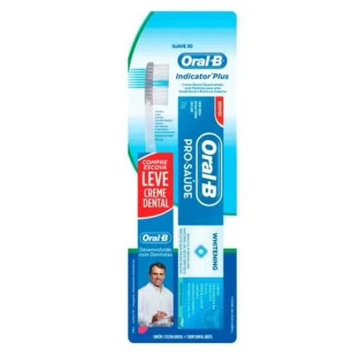 escova dental indicator plus, nº 30, suave, sortida com 1 unidade + creme dental pro-saúde whitening 1 unidade com 70g