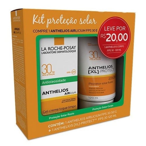 Imagem de Kit Protetor Solar Facial La Roche-Posay Anthelios Airlicium sem cor, FPS 30, 1 unidade com 50g + protetor solar corporal, Anthelios Xl-Protect, FPS 30, 1 unidade com 120mL