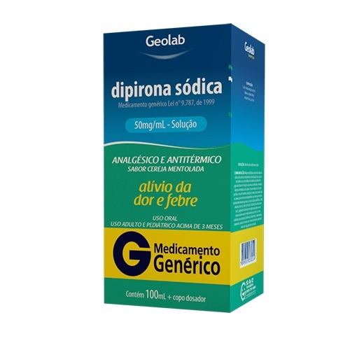 Imagem de Dipirona Sódica Geolab 50mg/mL, caixa com 1 frasco com 100mL de solução de uso oral + copo medidor