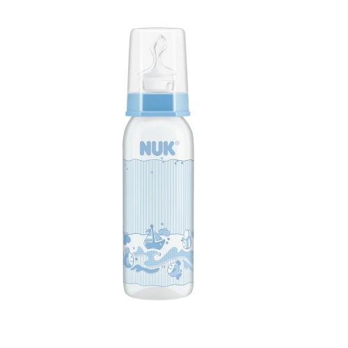 Imagem de Mamadeira Nuk Classic 6+ meses, azul com capacidade de 240mL