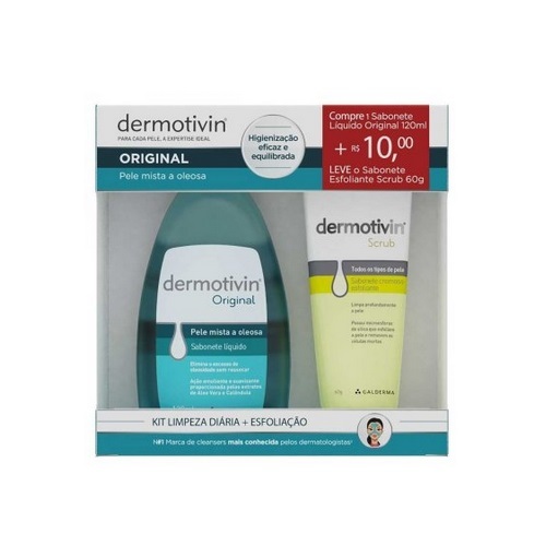 Imagem de Kit Dermotivin sabonete original, líquido com 120mL + sabonete esfoliante scrub, líquido com 60g