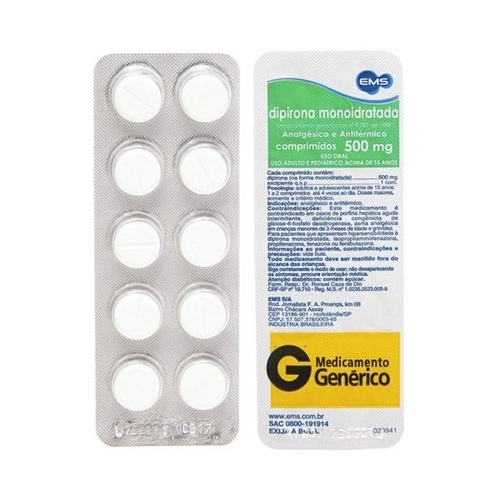 Imagem de Dipirona Monoidratada Comprimido EMS 500mg, blister com 10 comprimidos