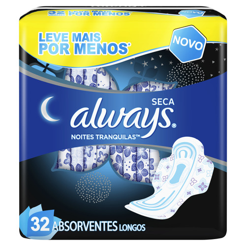 Absorvente Noturno Always Noites Tranquilas com abas, seca com 32 unidades