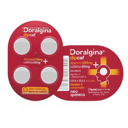 Imagem de Doralgina Dipcaf 500mg + 65mg, blíster com 4 comprimidos