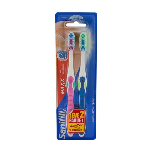 Imagem de Escova Dental Premium Sanifill Maxx M, macia, leve 2 pague 1