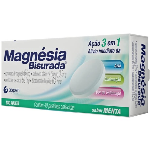 Imagem de Magnésia Bisurada caixa com 40 pastilhas, sabor menta