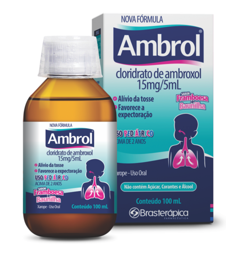 Imagem de Ambrol 15mg/5mL, caixa com 1 frasco com 100mL de xarope infantil + 1 copo medidor﻿