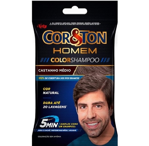 Imagem de Shampoo Tonalizante Castanho Médio Cor & Ton Homem sachê com 10g