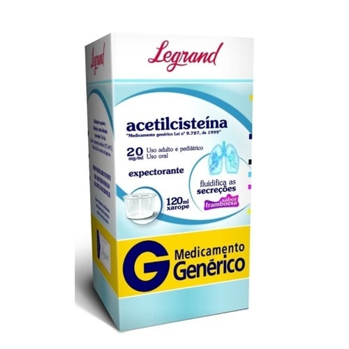 Imagem de Acetilcisteína Legrand 20mg/mL, caixa com 1 frasco com 120mL de xarope infantil + copo medidor