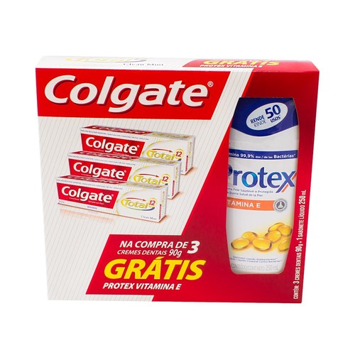 3 unidades com 90g cada + sabonete Protex, líquido, 1 unidade com 250mL