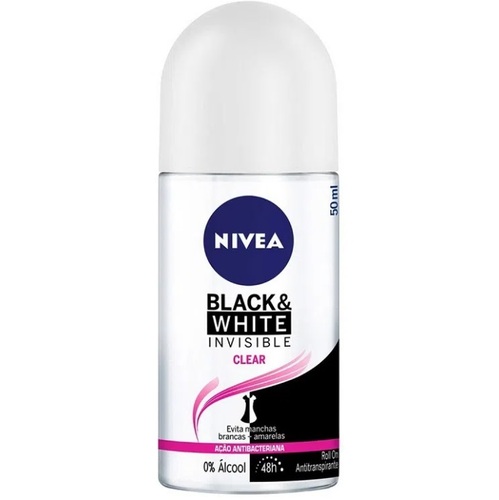 Imagem de Desodorante Antitranspirante Feminino Nivea Invisible Black & White Clear roll-on, 1 unidade com 50mL