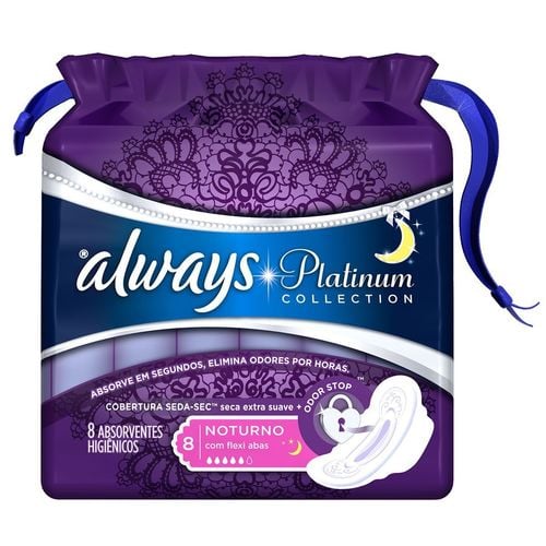 Imagem de Absorvente Always Platinum Collection Noturno com abas, 8 unidades