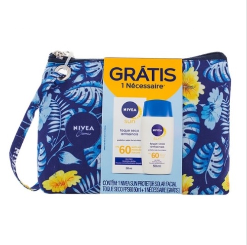 Imagem de Kit Nivea Sun Toque Seco Antissinais protetor solar facial, FPS 60 com 50mL + grátis, nécessaire