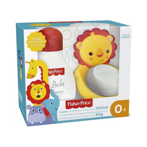 Imagem de Kit Fisher Price Amigos da Floresta shampoo, 200mL + sabonete, barra, 80g + saboneteira, sortido