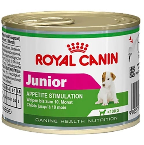 Imagem de Ração Úmida para Cães Filhotes Royal Canin Júnior Appetite Stimulation até 10 meses, raças pequenas, lata com 195g