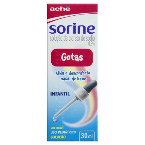 Imagem de Sorine Gotas Baby 9mg/mL, caixa contendo 1 frasco com 30mL de solução de uso nasal + 1 conta-gotas