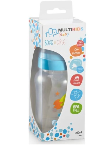 Imagem de Mamadeira Multikids Baby Boys & Girls 0+ meses, 250mL, azul