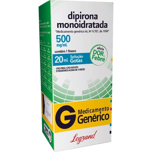 Imagem de Dipirona Monoidratada Legrand 500mg/mL, caixa com 1 frasco gotejador com 20mL de solução de uso oral