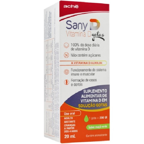 Imagem de Sany D Vitamina D 200UI, maçã verde, líquido, frasco com 20mL