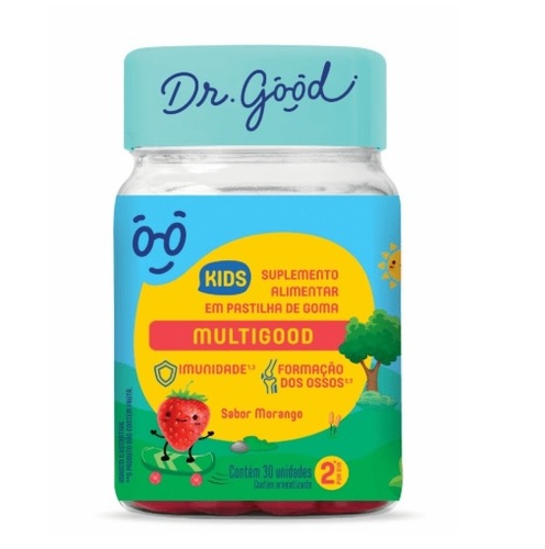 Imagem de Multigood Dr. Good Kids morango, frasco com 30 gomas mastigáveis