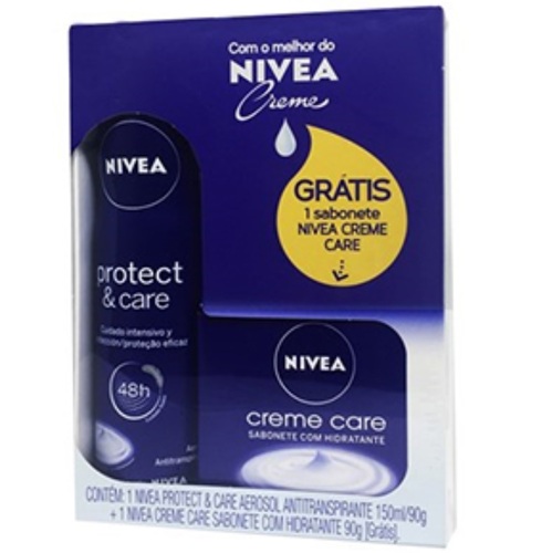 desodorante antitranspirante protect & care, 1 unidade com 150mL + sabonete creme care, barra, 1 unidade com 90g