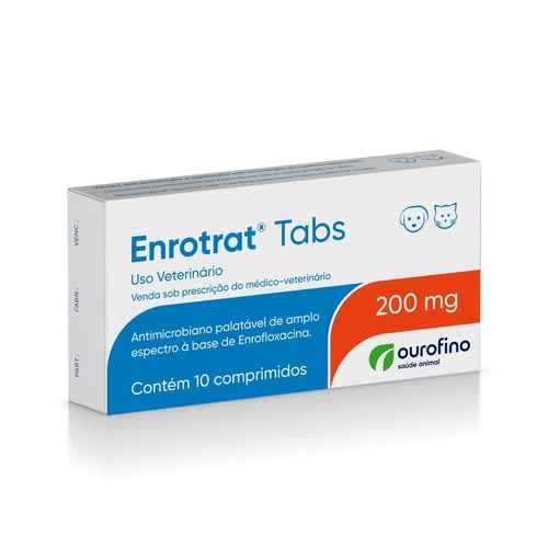 Imagem de Enrotrat Tabs Uso Veterinário 200mg, caixa com 10 comprimidos