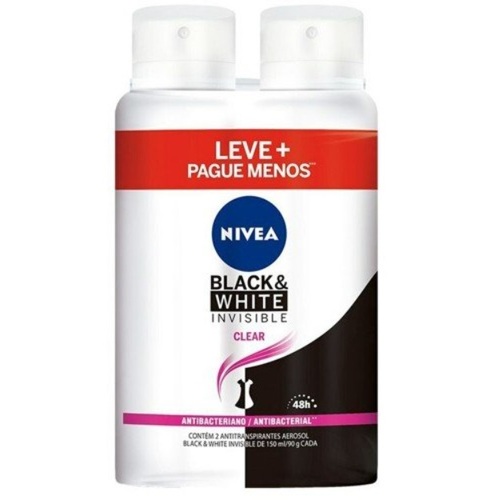 Imagem de Desodorante Antitranspirante Feminino Nivea Invisible Black & White Clear aerossol, 2 unidades com 150mL cada