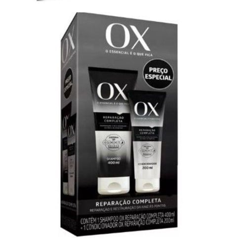 Imagem de Kit OX Reparação Completa shampoo, 1 unidade com 400mL + condicionador, 1 unidade com 200mL