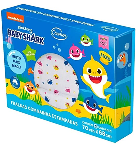 Imagem de Fralda de Pano Cremer Baby Shark bainha estampada, 5 unidades