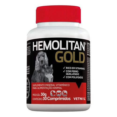 Imagem de Hemolitan Gold Comprimidos Vetnil para Pet frasco com 30 unidades